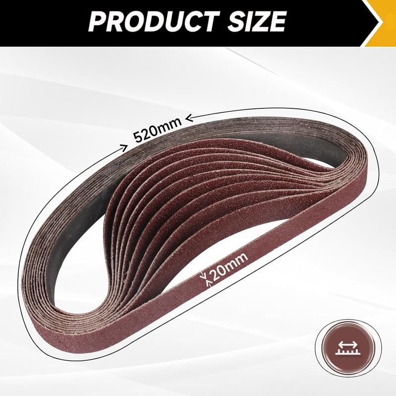 10Pcs 20X520mm Sanding Belt Sander Accessories Abrasive for Metal Wood Furniture Grinding Suitable for Pneumatic Sander