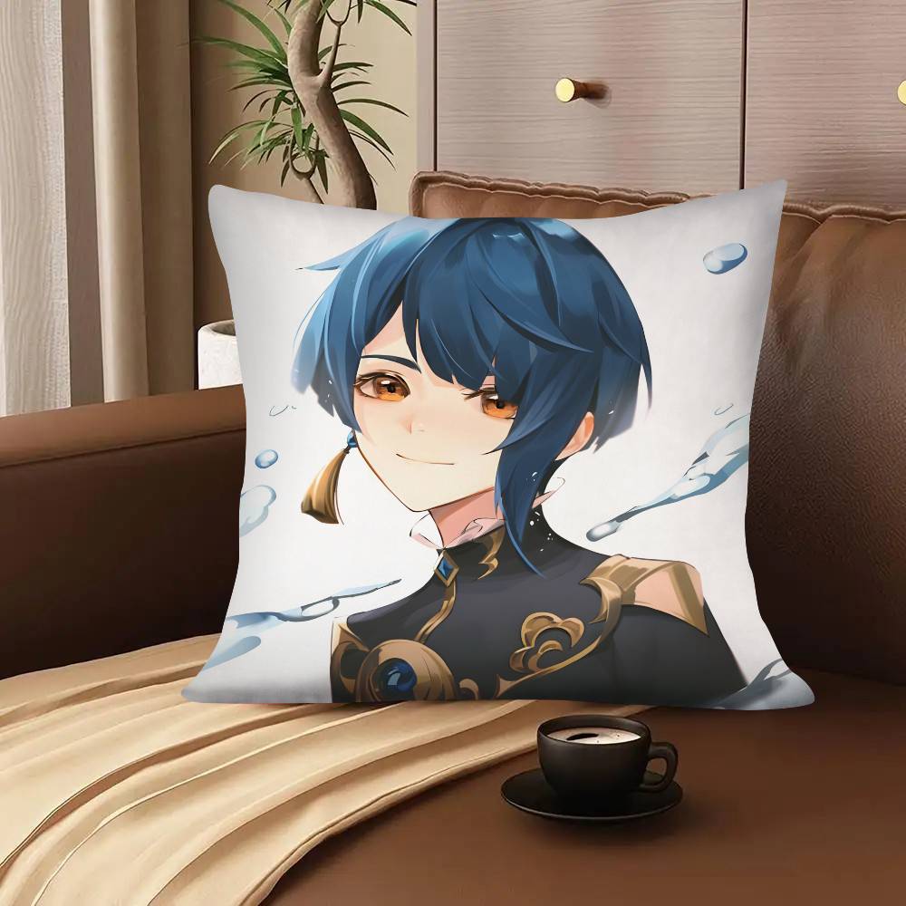1pc Game Genshin Impact Xingqiu Anime Pillow Case Fashion Square Pillowcase Bedroom Sofa Room Ins Decoration Leisure