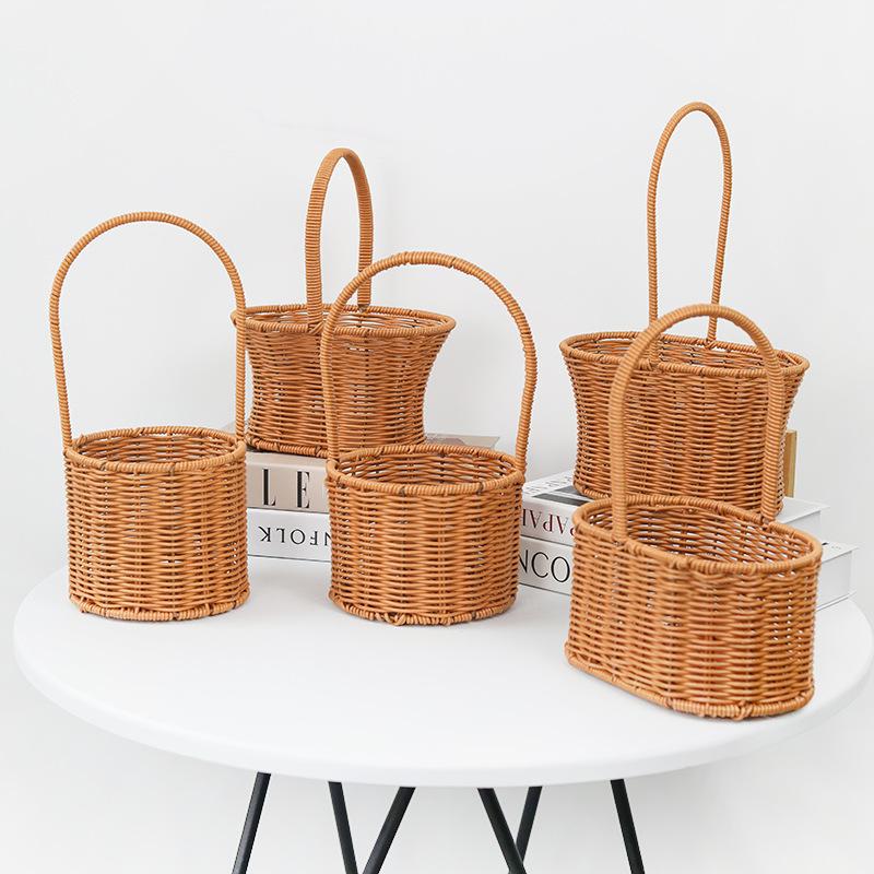 Handwoven Storage Basket Vegetable Flower Plant Hand Baskets Rattan Snack Bread Picnic Basket Desktop Sundries Organizer