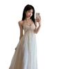 French white neck sling dress children's summer new seaside vacation high-end temperament dress