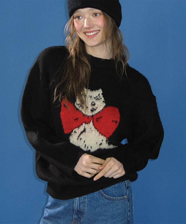 RONRON Ribbon Cat Mohair Pullover Knit Black