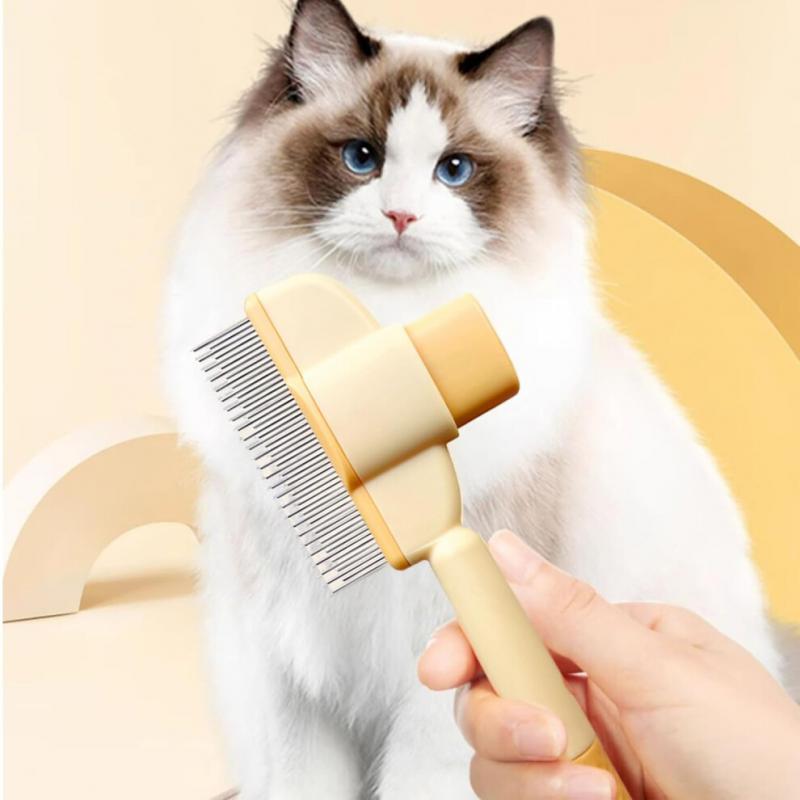 Pet Comb for Dogs and Cats with Long and Short Stainless Steel Teeth for Shedding, Tangles, and Grooming - Yellow