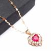 Exquisite Rose Gold Plated Russian Purple Gold Inlaid With Love Red Stone Pendant Fashion Temperament Colored Gold Necklace Collarbone Chain