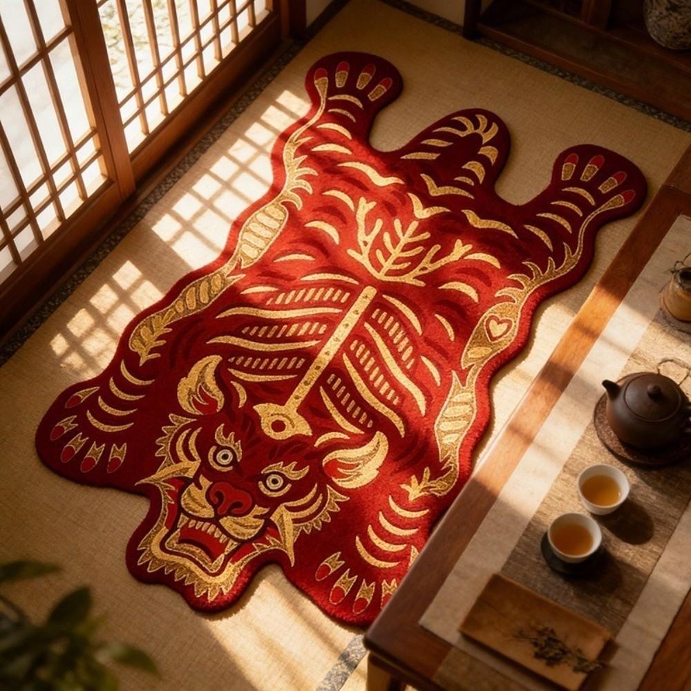 2D Flat Tiger Tiger Carpet Non Slip Creative Floor Mat Retro Area Rug  For Children