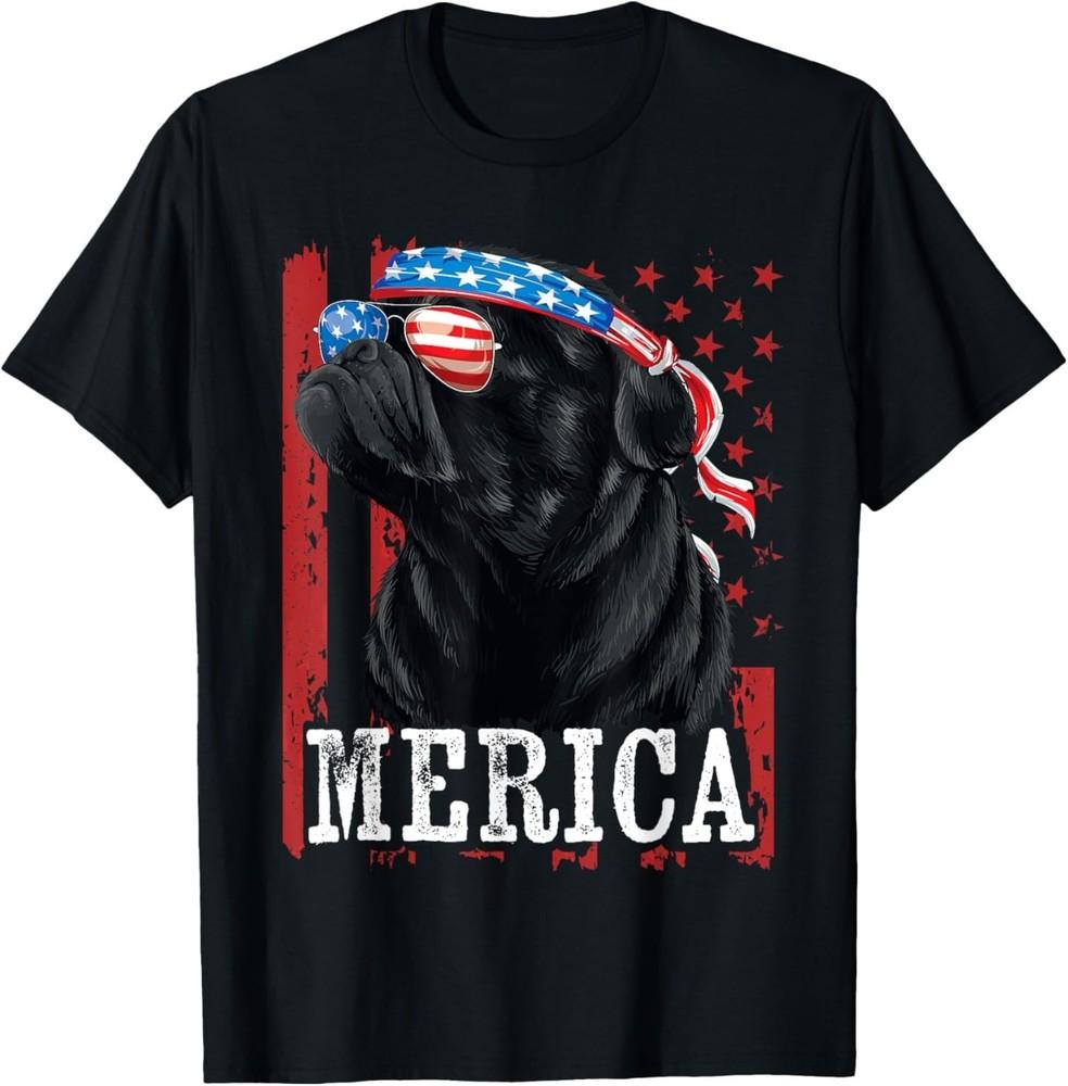 Funny Black Pug 4th of July Dog Mom Dog Dad Merica USA Flag T-Shirt 4XL