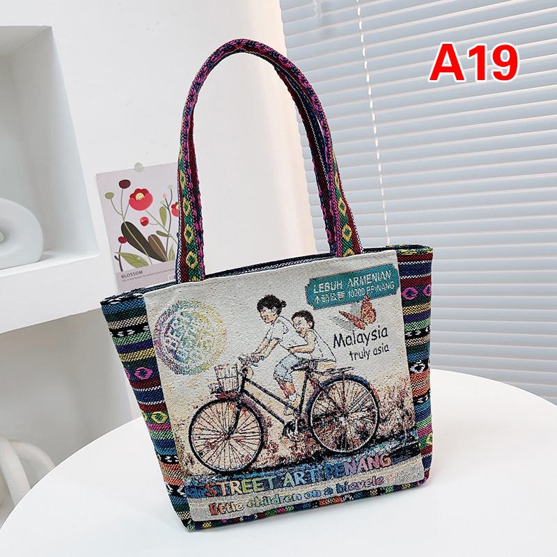 Ethnic Style Handbag Trendy Animal Embroidery Handbag Canvas Women Shoulder Bags Women Grocery Storage Pouch