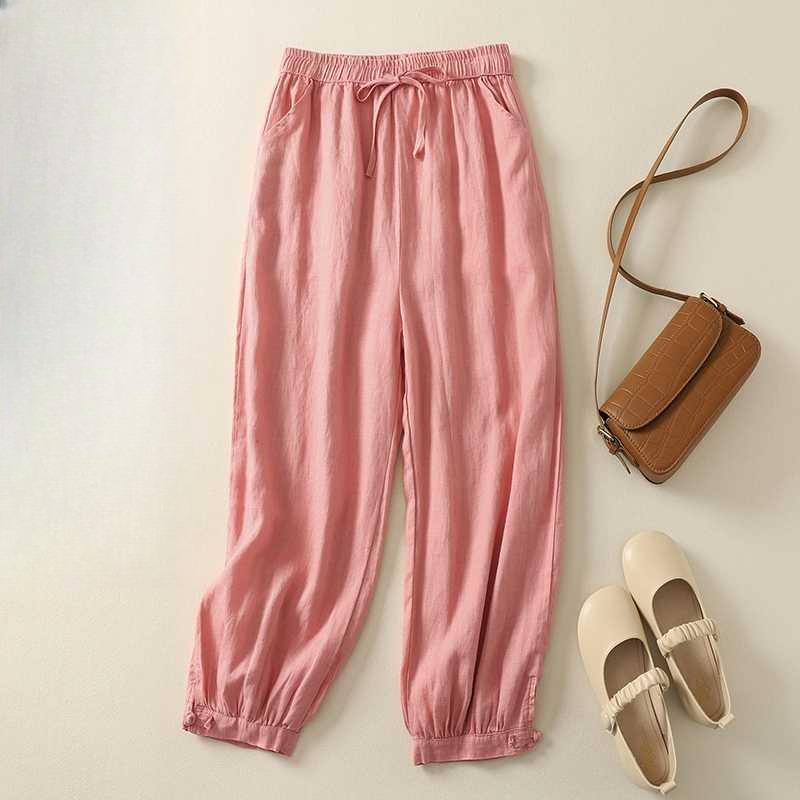

Свободные женские повседневные хлопково-льняные брюки гаремы 2XL розовый