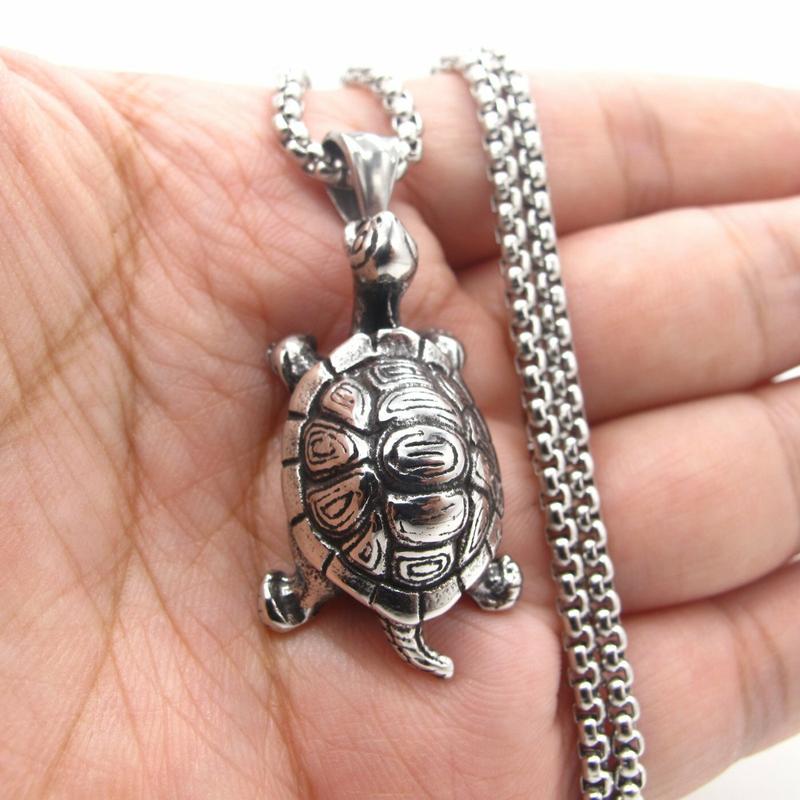 Cool Stainless Steel Mens Turtle Tortoise Pendant Necklace Jewelry Men Silver
