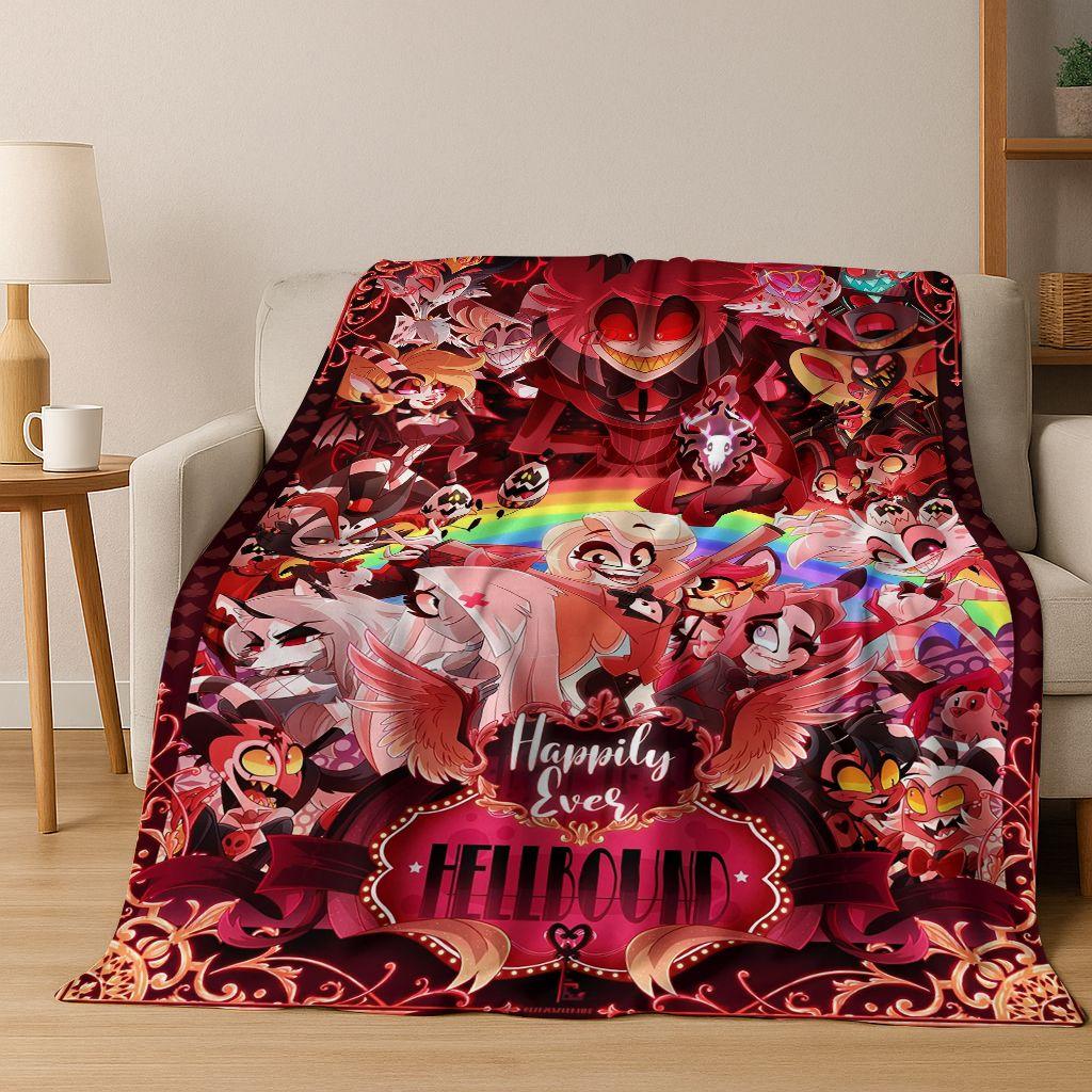 3D H-Helluva Boss Blitzo H-Hazbin Hotel Cartoon Flannel Blanket,Cozy Soft Throw Blanket for Home Bedroom Bed Sofa Cover Gift Kid