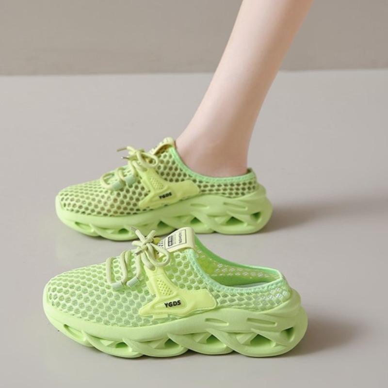 Fashion New Autumn Round-toed Deep-cut Mesh Slippers with Breathable Soft Sole and Non-slip Flat Bottom