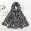 Hot-selling New Solid-color Hairball Imitation Cashmere Scarf In Autumn and Winter, Versatile Fashionable Velvet Thickened Fringed Warm Scarf