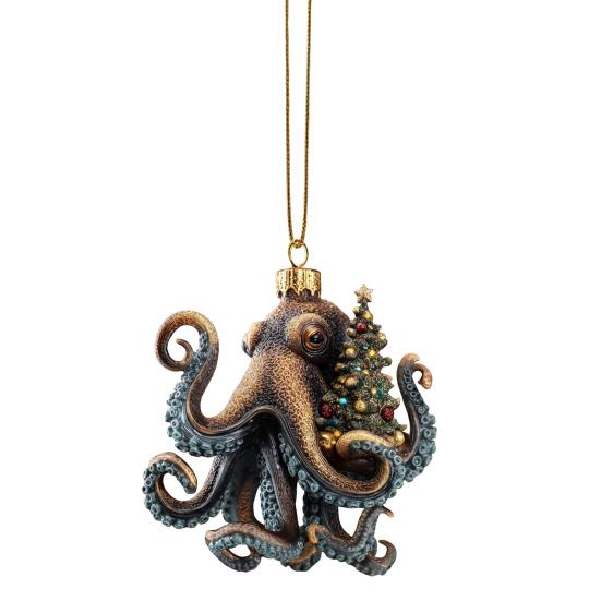 Christmas Octopus Ornament Coastal Holiday Hanging Decoration 2D Acrylic Deep Sea Xmas Tree Ornament Nautical Gift for Ocean Lovers