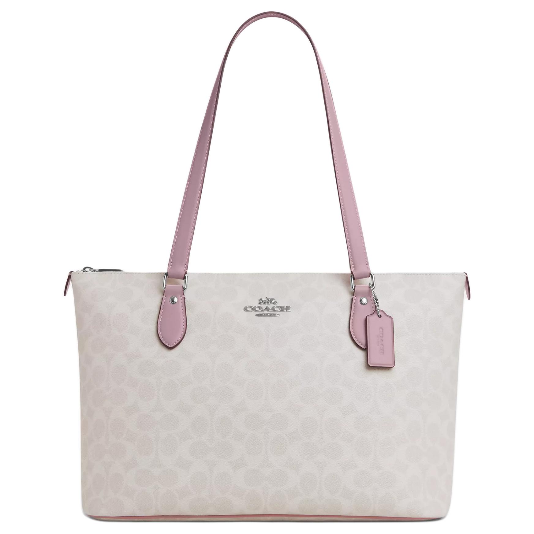 Coach Gallery Signature 37 Logo Design Coated Canvas Tote Bag Women tote bags White Pink CW381-SVY2M Basic Set (Bag+Dust Bag)