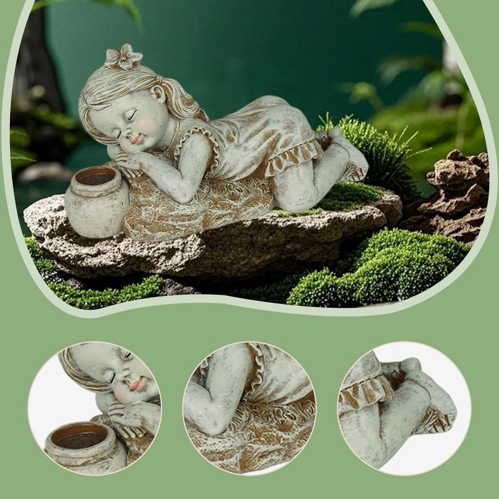 Garden figure child statue garden statue with solar lighting creative lying