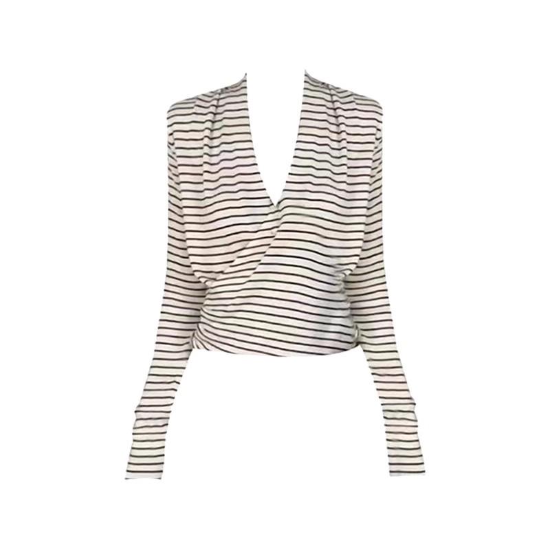 

Women s Korean Chic V-Neck Knit Top - Striped, Loose Fit, Slimming, Autumn/Winter Style Large