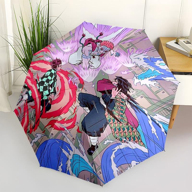 

1pc Demon Slayer Tanjiro & Zenitsu Outdoor Umbrella - Automatic Opening/Closing, Portable 3-Fold Design with 8-Bone Iron Frame - Perfect Gift for Fans
