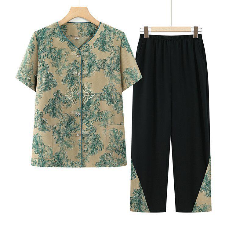 

Elderly Women s Summer Chinese-Style Short Sleeve Shirt & Suit Set 2XL 105-120 jin