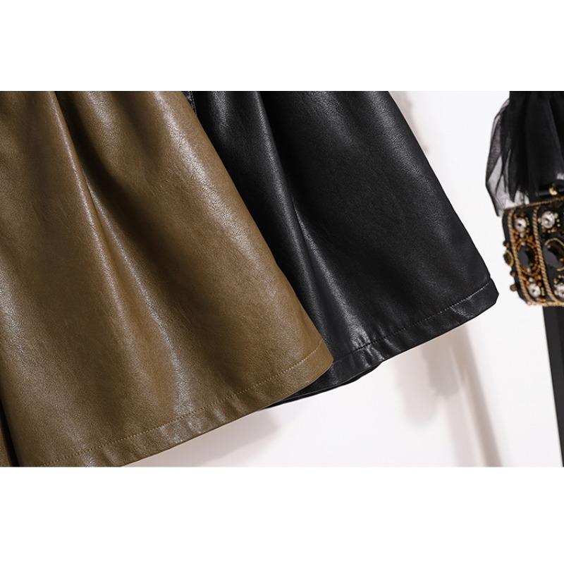 DIMANAF Plus Size 2024 Toamna Iarna Noua Piele PU Pantaloni scurți cu talie înaltă Femei Pantaloni largi cu picioare largi Pantaloni scurti