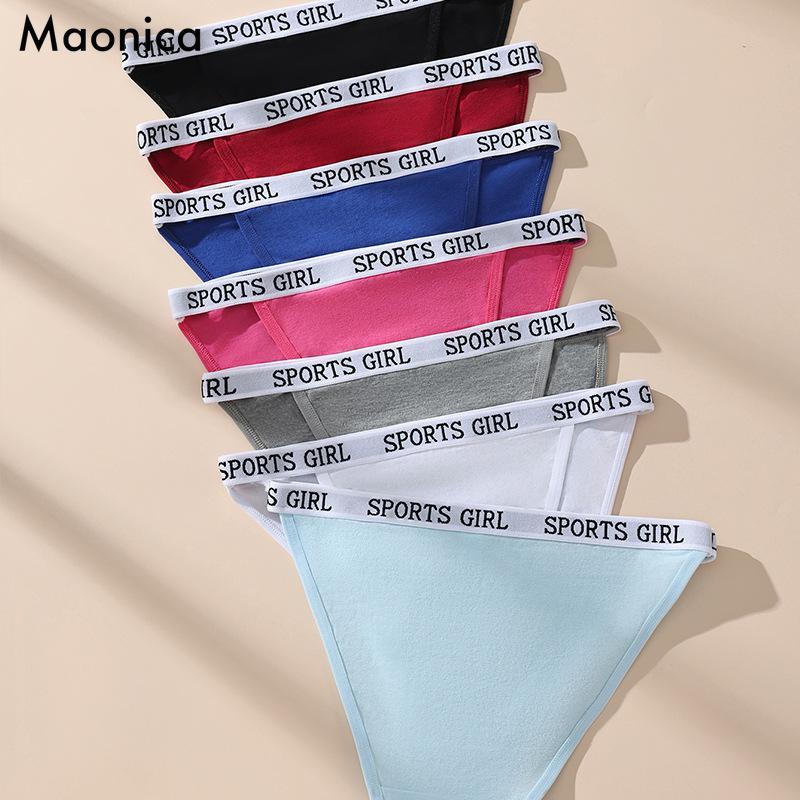European Size Sexy Letter Sports Women's Underwear Side Hollow Briefs Breathable Seamless Pure Cotton Bikini Underwear