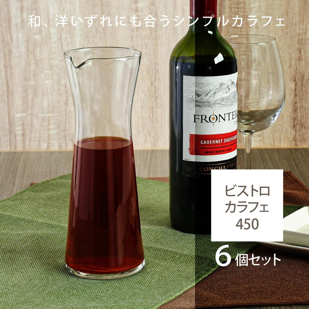 Suntory Marketing Bistro Pitcher Pack of Glass Wine Commercial 667144 Carafe, Clear, 470ml, 6, Decanter, Simple, Stylish, Thick, Durable,
