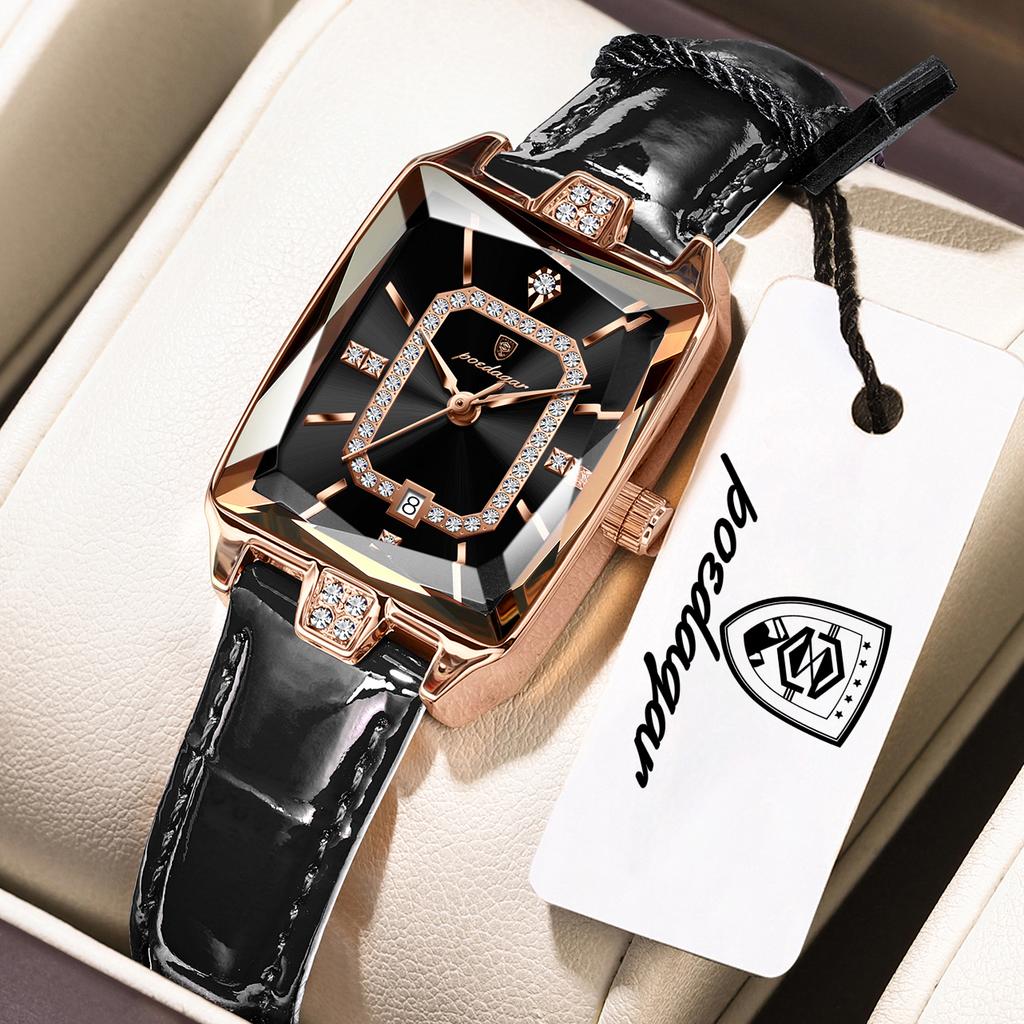 POEDAGAR Fashion New Women Clock Leather Waterproof Date Casual Woman Wristwatch Quartz Rectangle Elegant Women's Watches Reloj