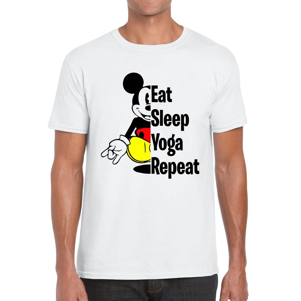 Mickey Mouse Eat Sleep Yoga Repeat Funny Unisex Mens T Shirt Womens Tops Tees 4XL