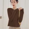 French Soft Style Waist Defining Slimming Knit Sweater Women Spring Lace Design Youthful Short Base Layer Top