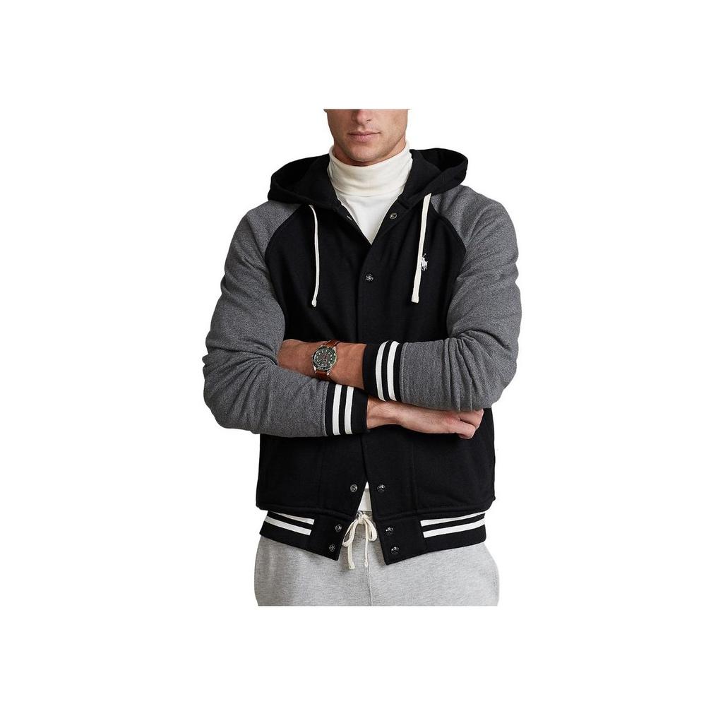 Polo Ralph Lauren Plain Knit Fleece Logo Embroidered Hooded Baseball Long Sleeve Jacket Men Jacket Black 710850315-001
