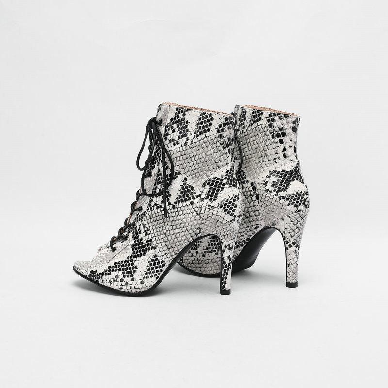 European and American catwalk cross-strap fish mouth cool boots snake skin pattern fish mouth women's sandals front lace-up leopard print large size