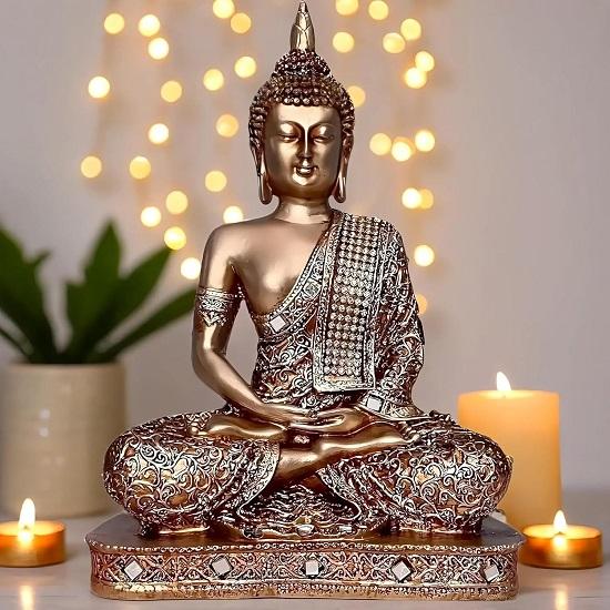 Meditating Sitting Buddha Statue showpiece Idol Home Decor Items for Living Room and Gifts Golden