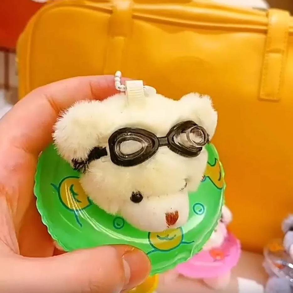 PVC Goggles Animal Pendant Stuffed Plush Bear Key Ring Creative Swimming Bear Keychain  Couple