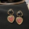 Qingdao Resin Heart Earrings: French High-End Second-Hand Fashion for Women