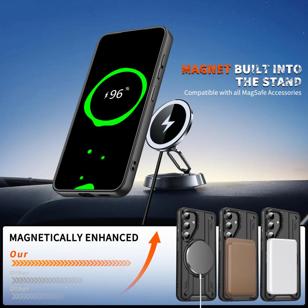 For Samsung Galaxy S25+ Magnetic Case Rotating Ring Kickstand PC + TPU Shockproof Phone Cover