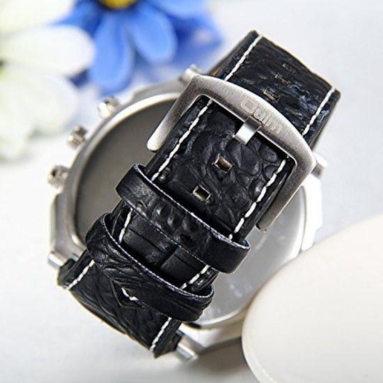 JewelryWe Mode Herren Multifunktionsuhr Zifferblatt Analoganzeige Lederarmband Sportkompass Thermometerfunktion Silber Schwarz