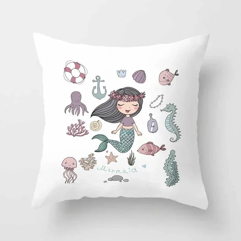 

Мультяшная Русалка Декоративные Подушки Наволочка Полиэстер Чехол для Подушки Подушка для Дивана 45*45 Наволочка 66x66cm бордовый
