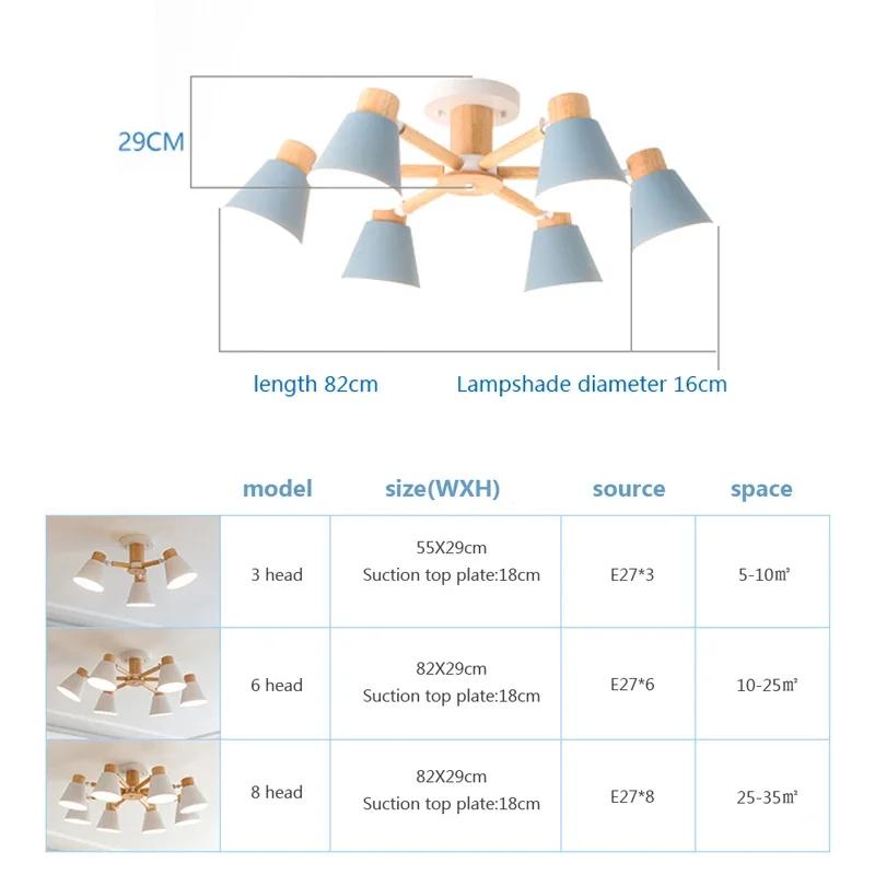 Nordic Chandelier Solid Wood Living Room E27 Bulb Ceiling Lamp For Bedroom Hotel Restaurant Modern Chandelier Lamp Decor Light
