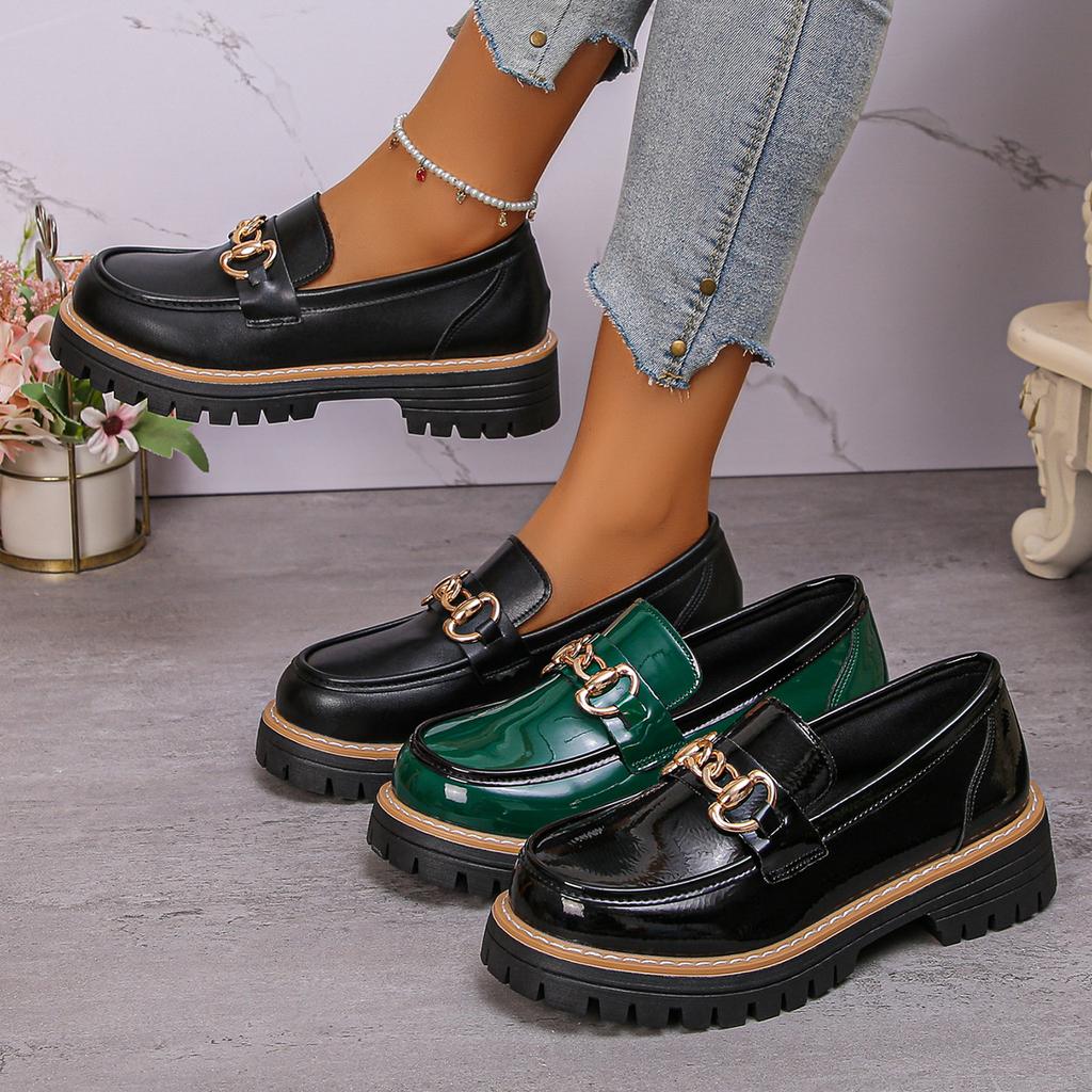 Fashion New Autumn Loafers for Women, Large-sized, Casual and Comfortable, British-style Women's Shoes with Thick Heels and Thick Soles