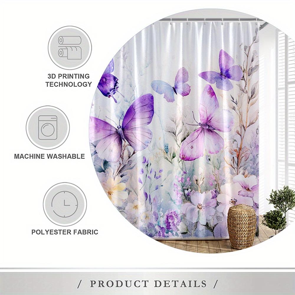 Watercolor Butterfly Shower Curtain - Waterproof And Anti Mold, Purple Flower Design, Elegant And Romantic Bathroom Decoration