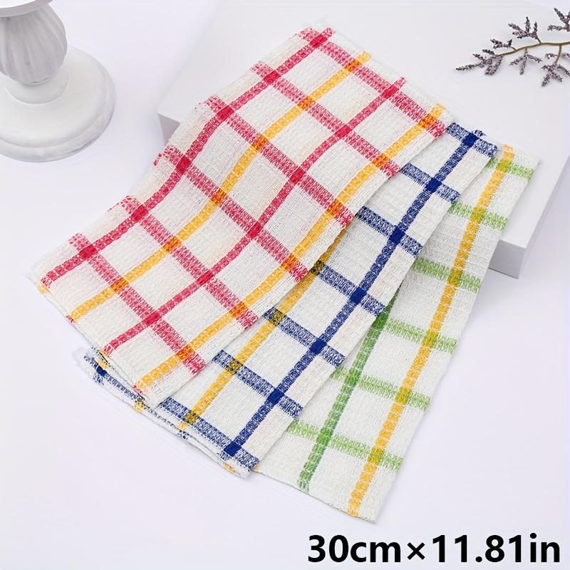 10pcs Large Checkered Cleaning Cloths Absorbent Reusable Dish Towels In Assorted Colors Red, Blue, Yellow, Orange Durable Polyester Fabric for Kitchen