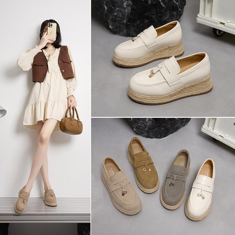 Spring platform loafers women's retro one-pedal matte leather heightening 6 single shoes casual shoes