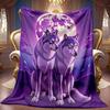 1pc 2D Double Purple Wolf Moonlight Theme Pattern Flannel Blanket, Soft HD Digital Print, Cooling Blanket All Year Round! Soft And Breathable 100% Pol