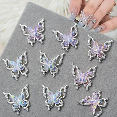 Doppelter Schmetterling Nail Art Charms 3D Legierung Aurora Eis Schmetterling Nagel Dekorationen Strass DIY Schmuck Zubehör