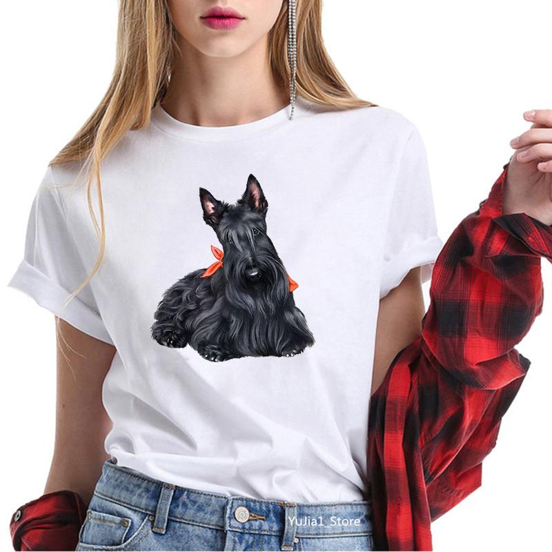 Cute Cartoon T-shirts for Women Harajuku Kawaii Scottish Terrier Animal Print Tee Shirt Femme Summer Cute Tops Dog Lover T Shirt