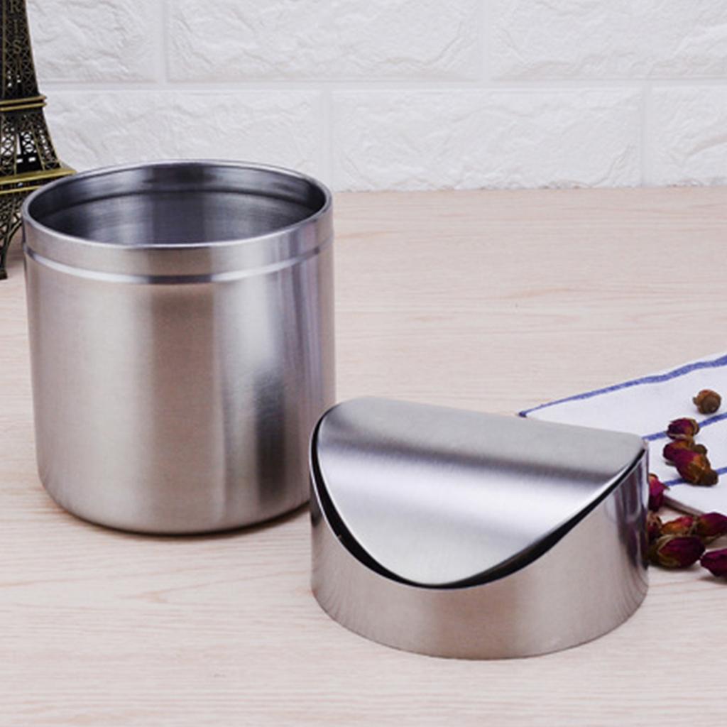 Fashion Home Office Desk Trash Bin Stainless Steels Swing Top Lid Small Waste Organizers Rubbish Can For Tight Space