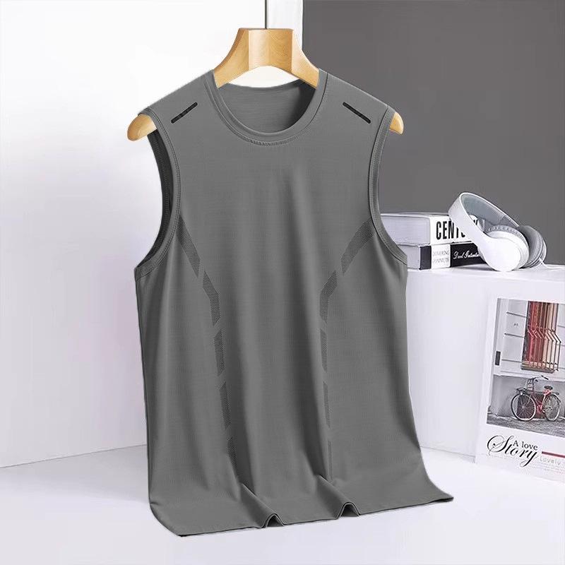 Mens Sleeveless T-shirt Summer Sports Loose Vest Ice Silk Speed Dry Breathable Thin Section Top Running Basketball Shirt