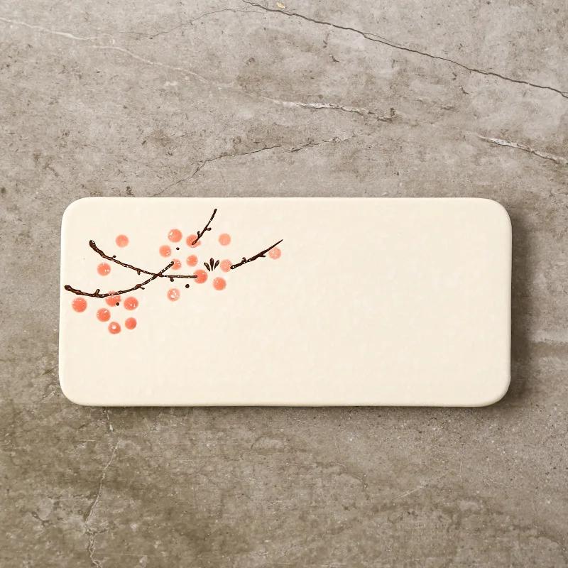 Japanese Ceramic Sushi Plate Rectangular Home Dining Dish Fruit Tray Plum Blossom Design