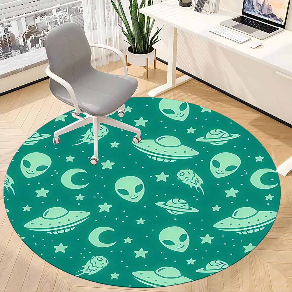 1pc Alien Spaceship Office Round Area Rug, Indoor Mat Suitable For Office, Under Office Chairs Bedroom Living Room Home Decor, Room Deco