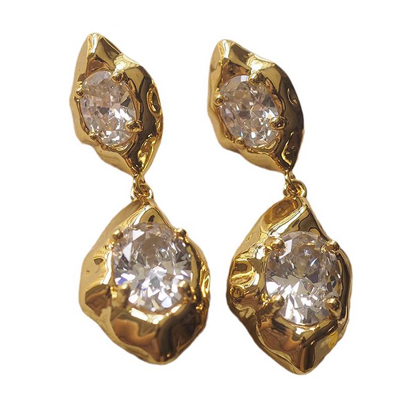 

Huitan Gold Color Women Drop Earrings Elegant Style Lady Party Wedding Charming Accessories Fashion Zircon Inlaid Shiny CZ