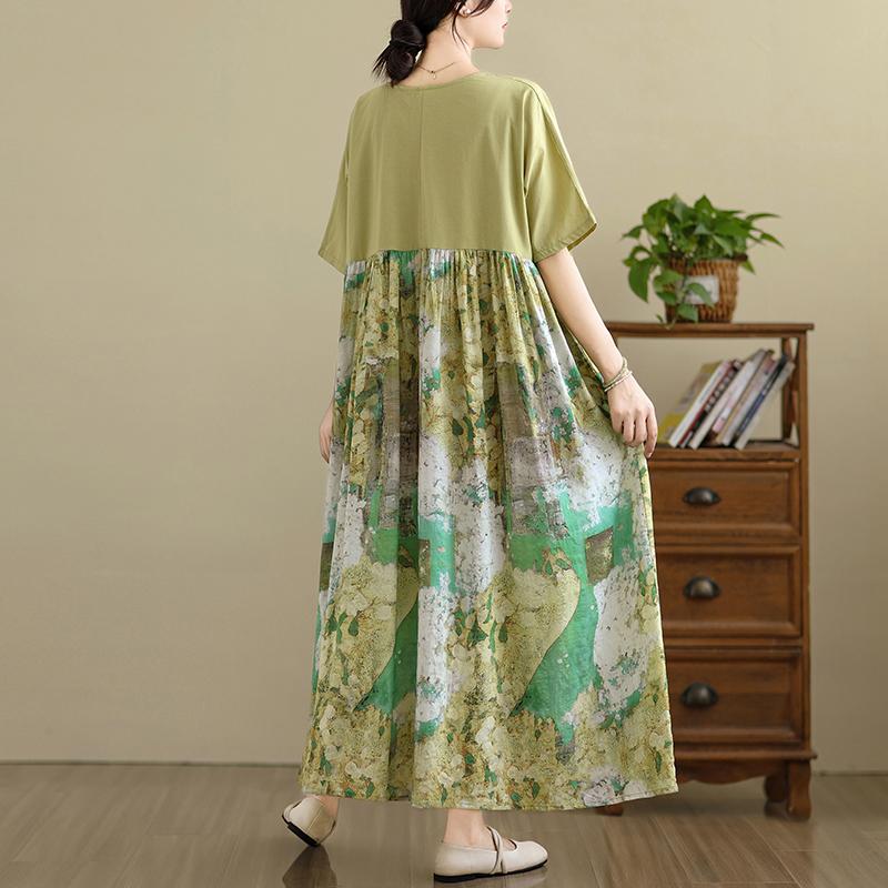 DIMANAF 2025 Women Plus Size Vintage Summer Dress Short Sleeve Casual Basic New Dress Loose Long Dress