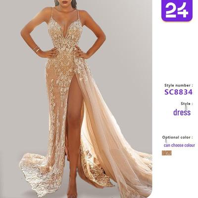 Sommer 2025 Europäischer & Amerikanischer Stil Damen Ärmellos Mesh Aushöhlung Langes Kleid
